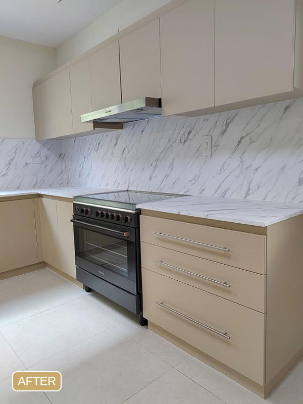 Kitchen wrapping after project in Dubai Sports City