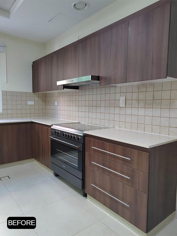 Kitchen wrapping before project in Dubai Sports City
