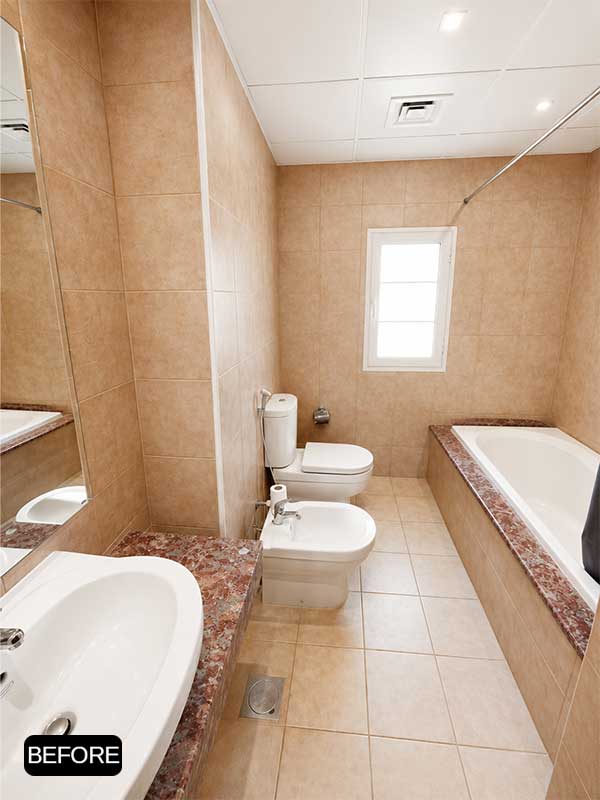Before bathroom wrapping project in Al Warqa, Dubai.